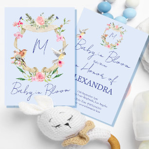 Baby Shower Crest Blue Monogram Invitation