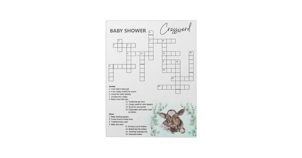 Baby Shower Crossword Cow Calf Game Notepad Zazzle