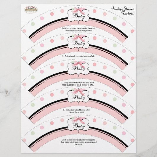 Baby Shower Cupcake Decor - French Bow Dot Swirl (Front)