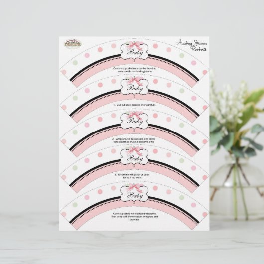 Baby Shower Cupcake Decor - French Bow Dot Swirl (Standing Front)