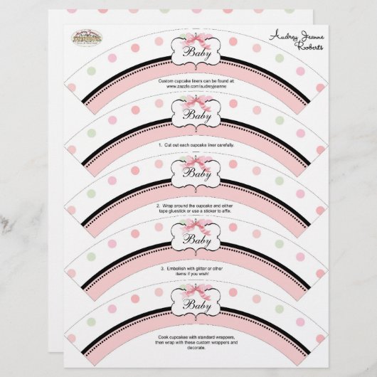 Baby Shower Cupcake Decor - French Bow Dot Swirl (Front/Back)