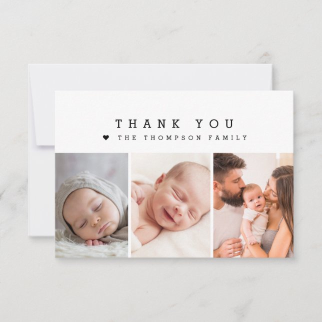 Baby Shower Custom 3 Photos Thank you Heart  Card (Front)
