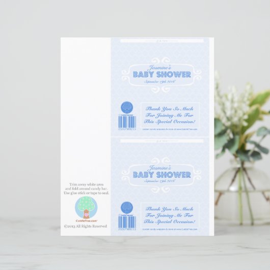 Baby Shower Custom Candy Bar Wrappers Blue (Standing Front)