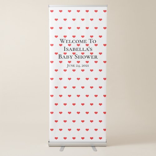 Baby Shower Custom Cute Red Heart Patterns Welcome Retractable Banner