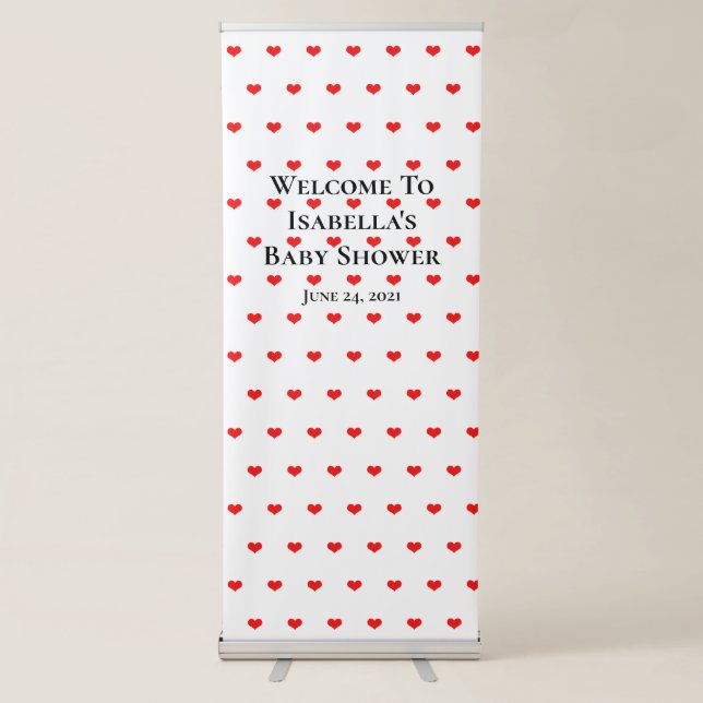 Baby Shower Custom Cute Red Heart Patterns Welcome Retractable Banner (Front)
