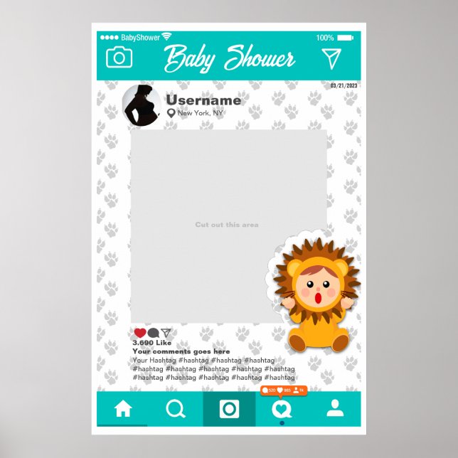 Baby Shower Custom Selfie Frame Leoncito Poster (Front)