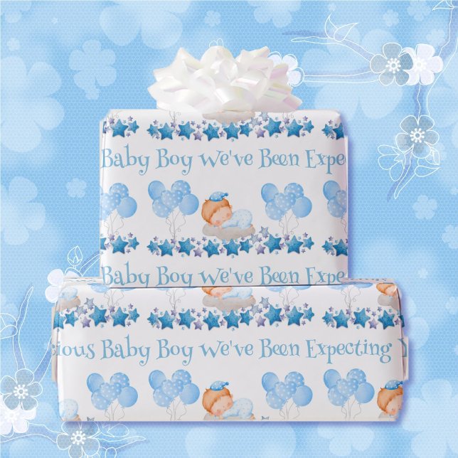 Baby Shower Custom Text Boy Blue Balloons Gift  Wrapping Paper (Creator Uploaded)