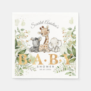 Baby Shower Cute African Animals Greenery Napkins