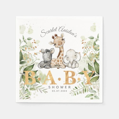 Baby Shower Cute African Animals Greenery Napkins