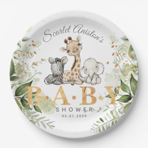 Baby Shower Cute African Animals Greenery Paper Plates