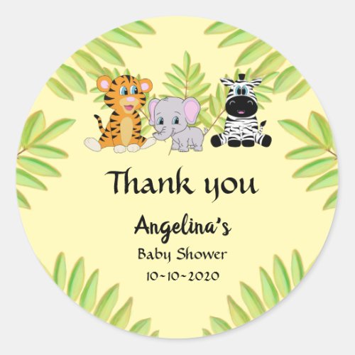 Baby Shower Cute Animal Safari Jungle Thank You Classic Round Sticker