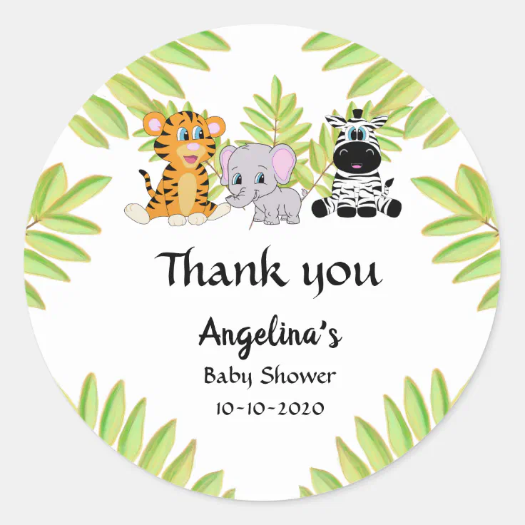 Baby Shower Cute Animal Thank You Classic Round Sticker | Zazzle