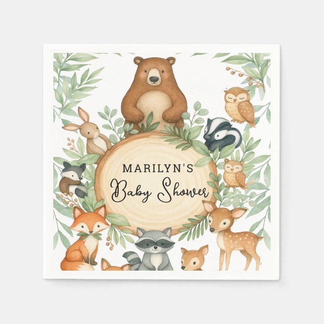 Baby Shower Cute Baby Animals Napkins (Front)