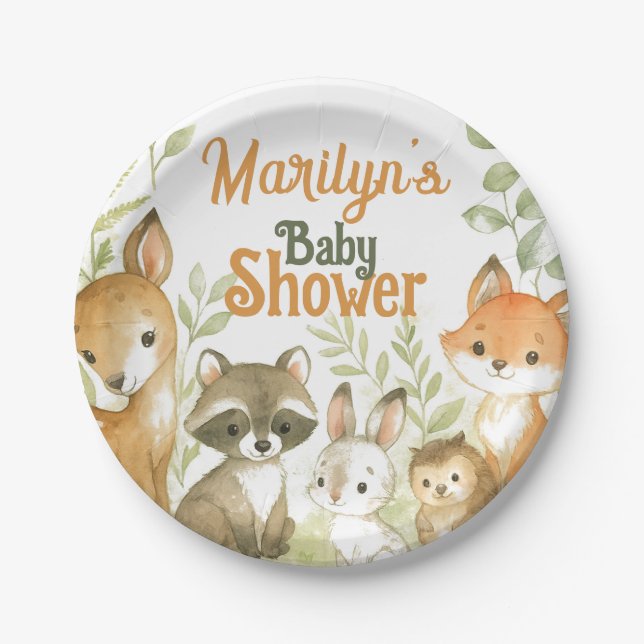 Baby Shower Cute Baby Animals Paper Plates (Front)