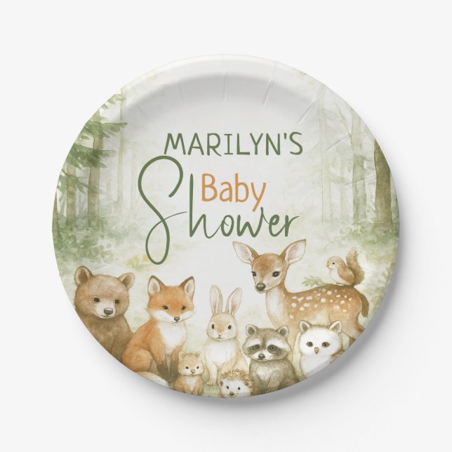 Baby Shower Cute Baby Animals Paper Plates (Front)