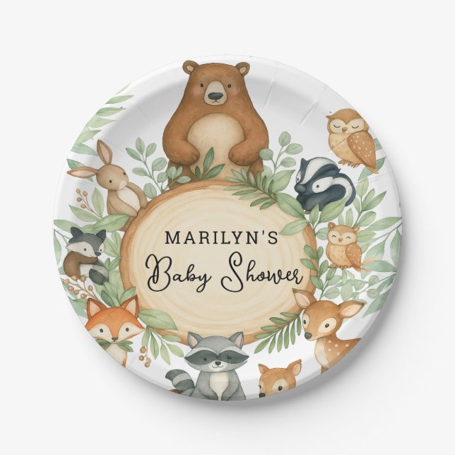 Baby Shower Cute Baby Animals Paper Plates (Front)
