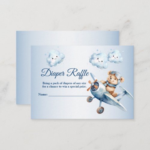 Baby Shower Cute Baby Bear Pilot Blue Airplane Enclosure Card