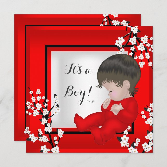 Baby Shower Cute Baby Boy Red Blossom C Invitation (Front/Back)