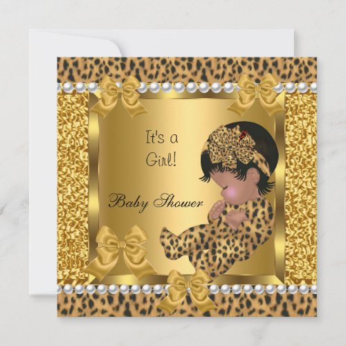 Baby Shower Cute Baby Girl Gold Leopard Custom Invite