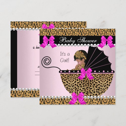 Baby Shower Cute Baby Girl Leopard Hot Pink Personalized Announcements