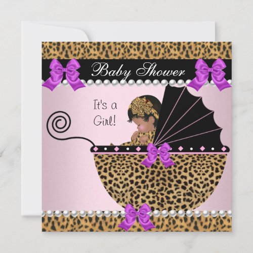 Baby Shower Cute Baby Girl Leopard Purple Pink Personalized Invite