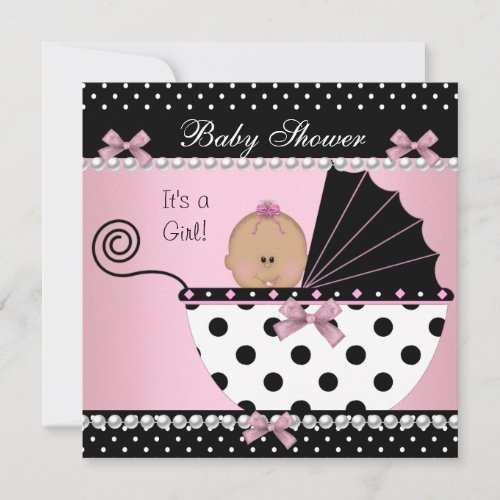 Baby Shower Cute Baby Girl Pink Black Bow Personalized Invite