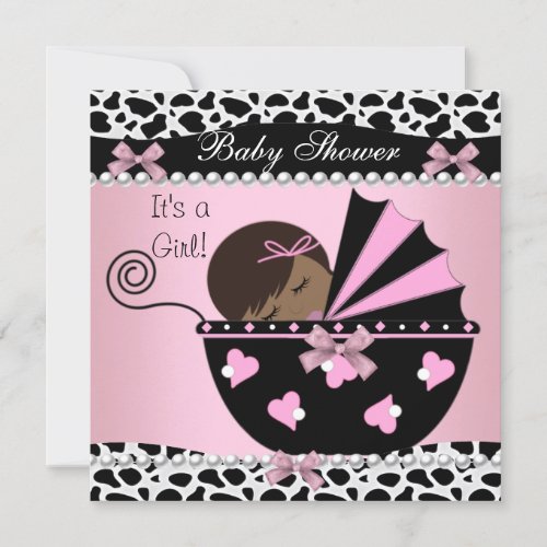 Baby Shower Cute Baby Girl Pink Cow Print Invitation