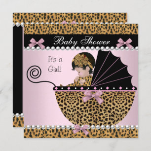 Baby Shower Cute Baby Girl Pink Leopard Bow Invitation