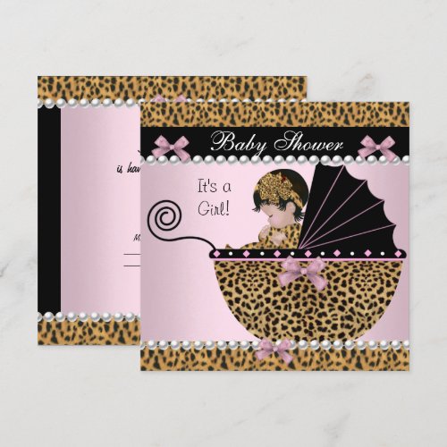 Baby Shower Cute Baby Girl Pink Leopard Bow Invites