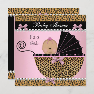 Baby Shower Cute Baby Girl Pink Leopard Invitation