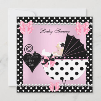Baby Shower Cute Baby Girl Pink Polka dots Blonde Invitation