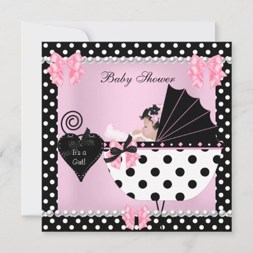 Baby Shower Cute Baby Girl Pink Polka dots Invite