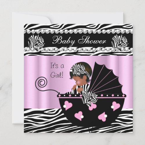 Baby Shower Cute Baby Girl Pink Zebra Bow Invitation
