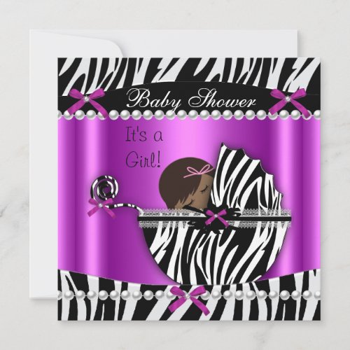 Baby Shower Cute Baby Girl Pink Zebra Announcements