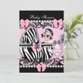 Baby Shower Cute Baby Girl Pink Zebra Lace 2 Invitation (Standing Front)