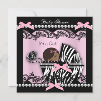 Baby Shower Cute Baby Girl Pink Zebra Lace Invitation