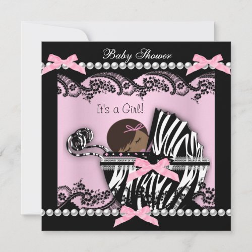 Baby Shower Cute Baby Girl Pink Zebra Lace Announcement