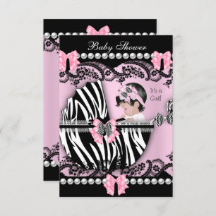Baby Shower Cute Baby Girl Pink Zebra Lace Invitation