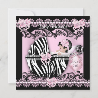 Baby Shower Cute Baby Girl Pink Zebra Lace NEW Invitation