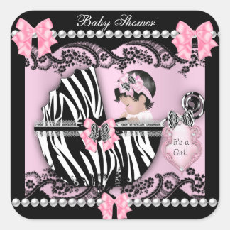 Baby Shower Cute Baby Girl Pink Zebra Lace Square Sticker