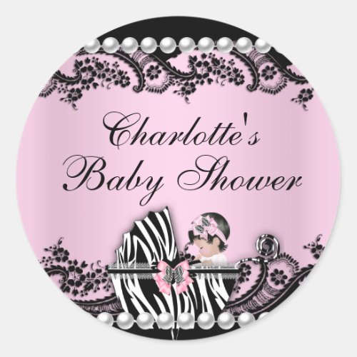 Baby Shower Cute Baby Girl Pink Zebra Lace Sticker