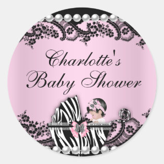 Baby Shower Cute Baby Girl Pink Zebra Lace Sticker