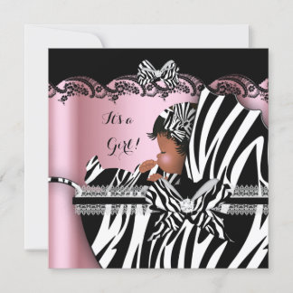 Baby Shower Cute Baby Girl Pink Zebra Pram Invitation