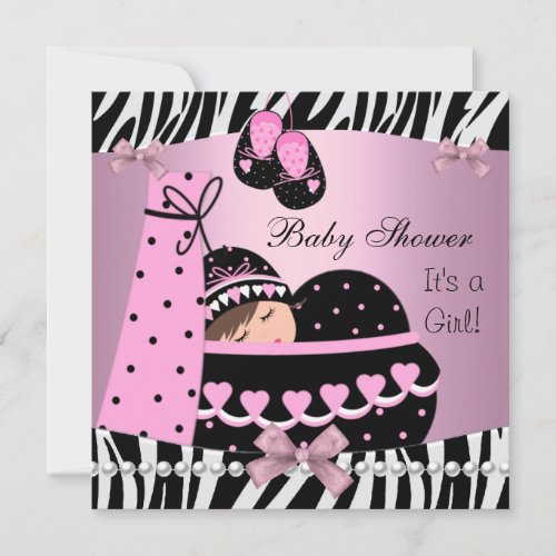 Baby Shower Cute Baby Girl Pink Zebra Print Personalized Invitations