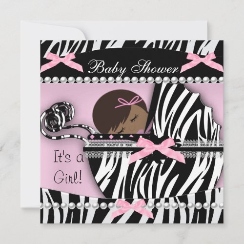 Baby Shower Cute Baby Girl Pink Zebra Print Invitation