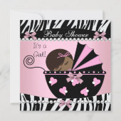 Baby Shower Cute Baby Girl Pink Zebra Print Invitation (Front)