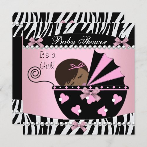 Baby Shower Cute Baby Girl Pink Zebra Print Invitation