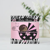 Baby Shower Cute Baby Girl Pink Zebra Print Invitation (Standing Front)