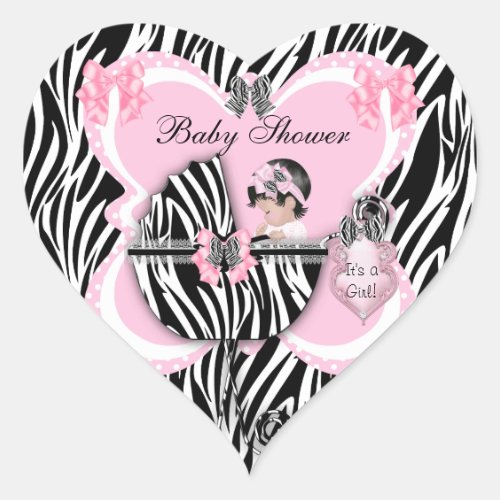 Baby Shower Cute Baby Girl Pink Zebra Spots Heart Sticker