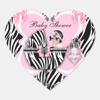 Baby Shower Cute Baby Girl Pink Zebra Spots Heart Sticker